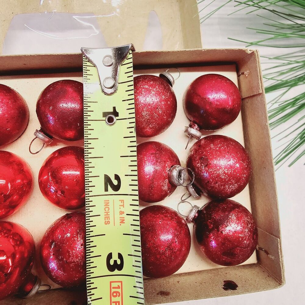 Vintage 12 RED Christmas Mercury Glass Feather Tree Ornaments Santa Land Box